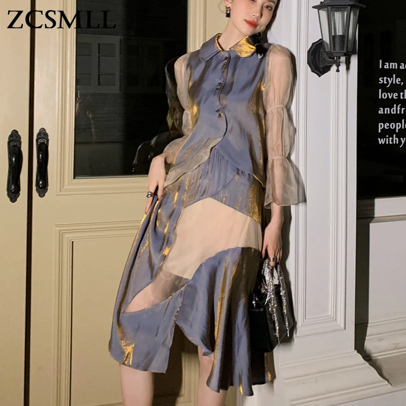 

ZCSMLL Two Pcs Women's Suit Long Sleeve Turn-down Collar Skirt New Western Style Skirt Korean Two-piece Set 2021 Spring Summer