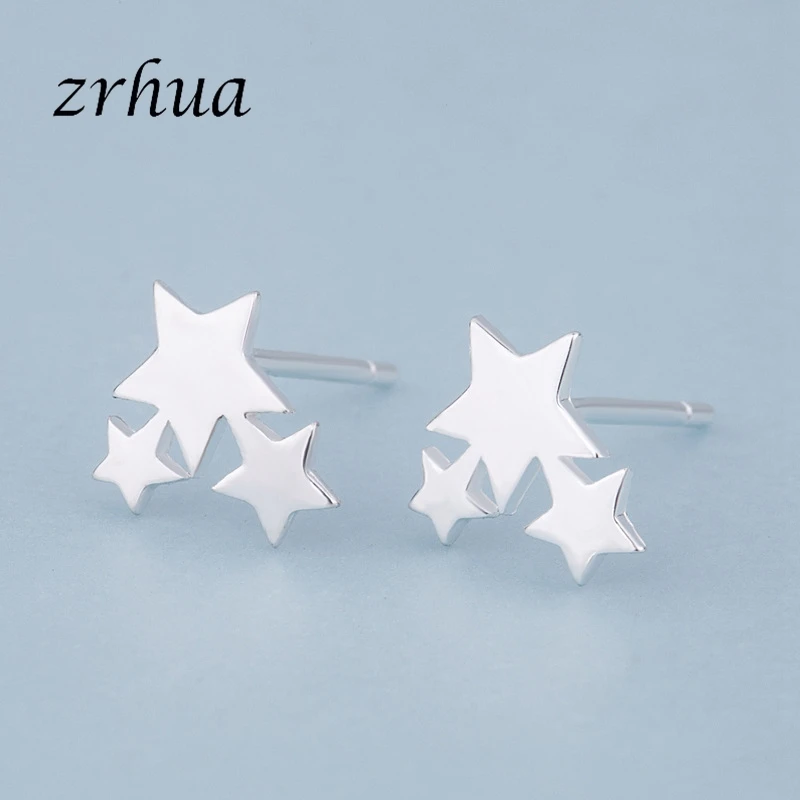 Женские серьги-гвоздики из серебра 2019 пробы с тремя звездами | Украшения и