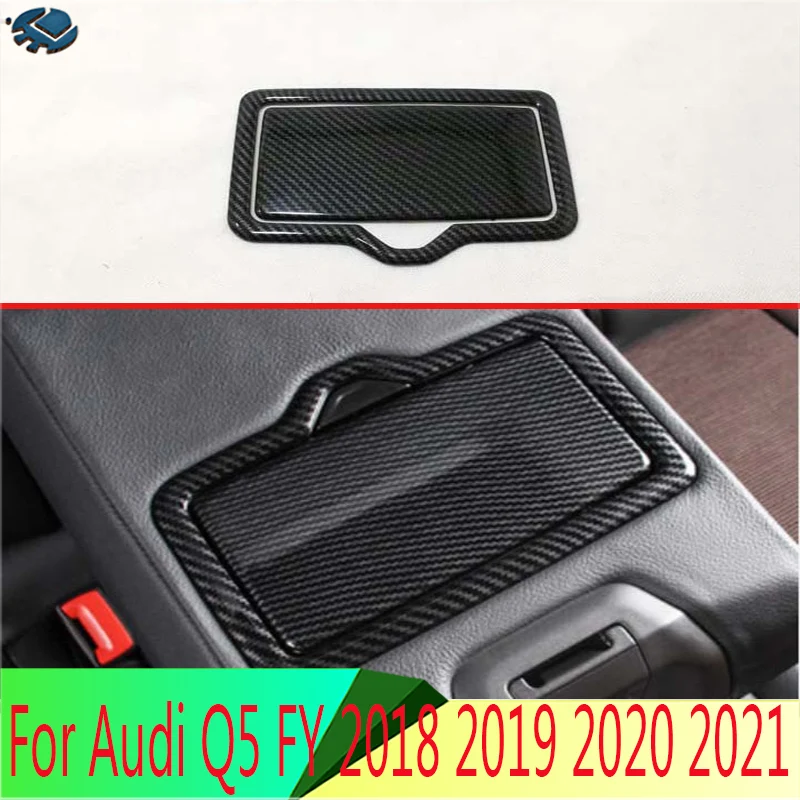 

For Audi Q5 FY 2018 2019 2020 2021 Decorate Accessories Carbon Fiber Style Rear Seat Drink Cup Holder Chrome Trim Cover