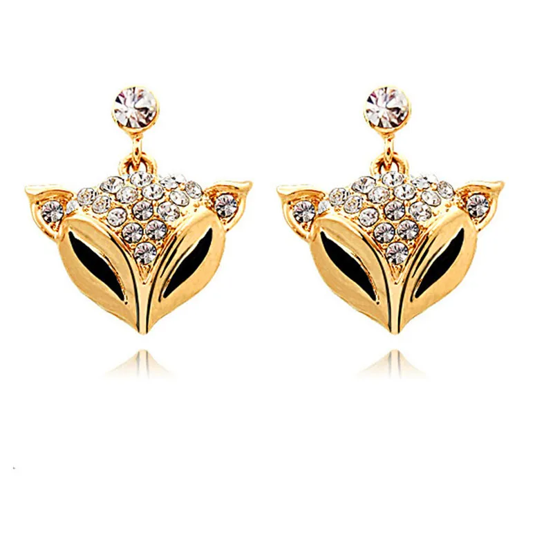 

Cute Female White Crystal Jewelry Set Charm Gold Silver Color Animal Stud Earrings For Women Cute Fox Wedding Chain Necklace