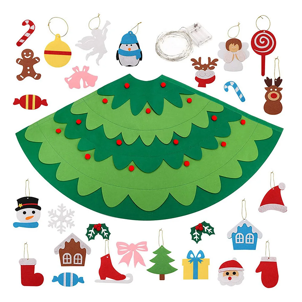 

28Pcs Felt Christmas Tree Decoration Set DIY Felt Christmas Tree Hanging Decoration with Detachable Ornaments and Light String