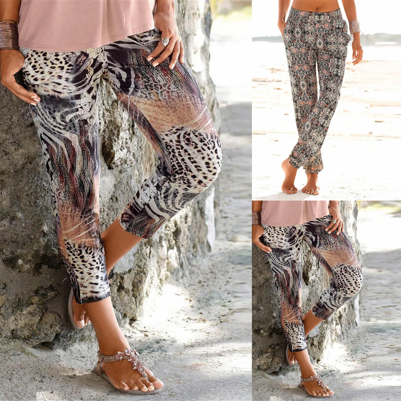 

Женские брюки с высокой талией карманы для отдыха для мальчиков, с принтом, длинные брюки женские спортивные брюки в богемном стиле pantalon femme ...