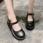 Женские туфли в стиле Лолиты, черные туфли в стиле ретро, на плоской платформе, с пряжкой и ремешком, 8832N