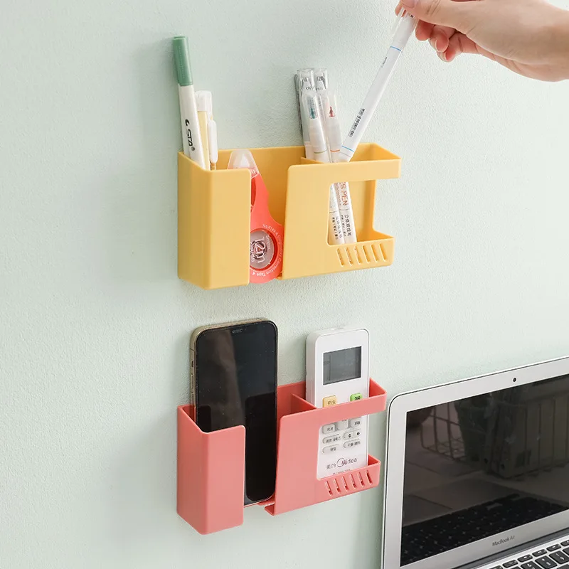 

New Wall Mounted Organizer Storage Box Remote Control Mounted Mobile Phone Plug Wall Holder Charging Multifunction Holder Stand