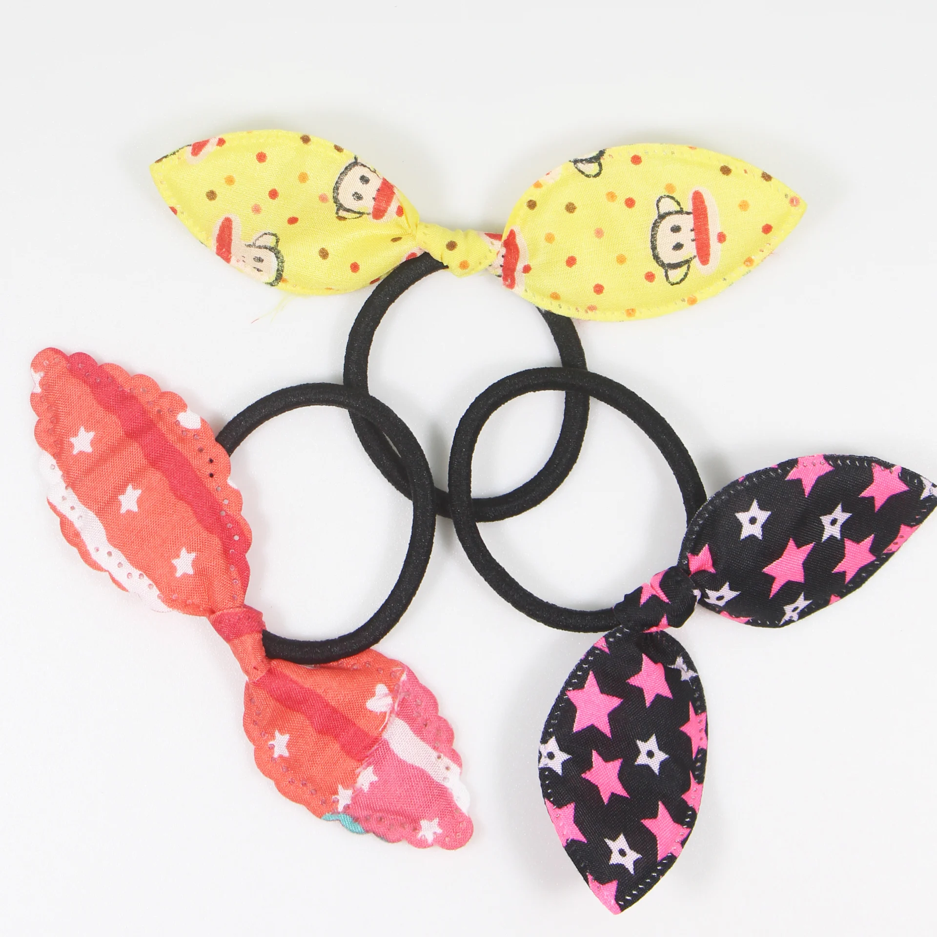 100 шт. милые резинки для волос с кроличьими ушками полосатые эластичные повязки в