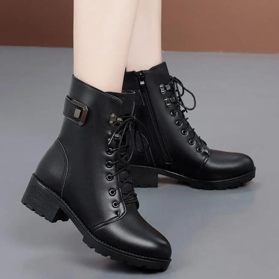 2021 Роскошные Брендовые женские зимние кожаные сапоги для снега на высоком