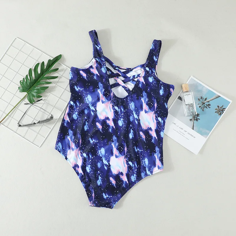 

Women One Piece Swimsuit Scoop Neck Crisscross Back Bathing Suit Girls Striped Floral Print Swimwear Beachwear Size S-2XL