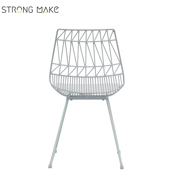 

Modern Nordic Style Sillas Living Room Cafe Leisure Chair white cushion Metal Wire Chair