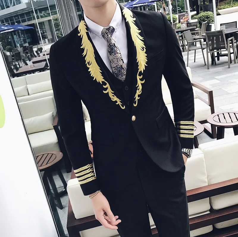 

Palace Style Personality Embroidery Slim Mens Blazer Korean Fashion Long Sleeve Double Breasted Male Outerwear Coats Plus Size