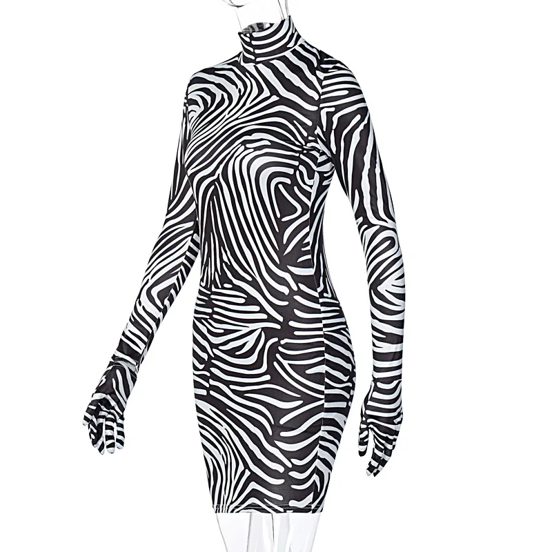 

Zebra Animal Print Fashion Dress Bodycon Birthday Outfit Club Party Long Sleeve Women's Dresses Slim Vestidos