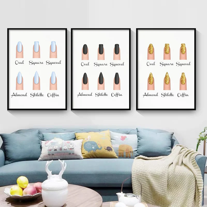 

Nail Shapes Beauty Salon Wall Posters and Prints Decorations Makeup Gifts Nail Type Guide Pictures for Beauty Salon Canvas Paint