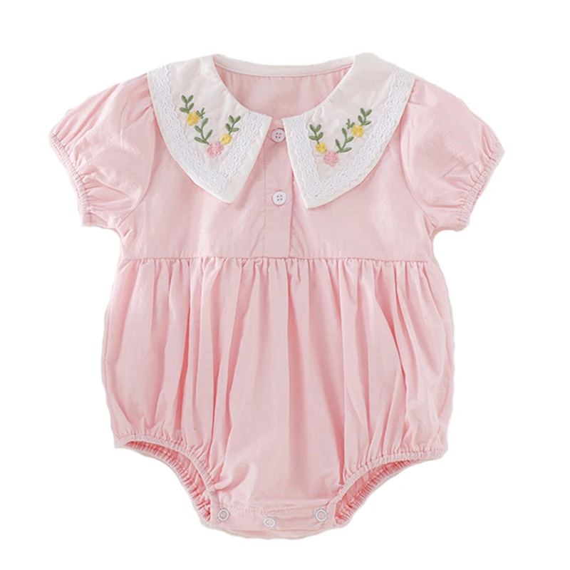 

New 2020 Summer 0-3Yrs Newborn Baby Romper Boys Girls Baby Flower Embroidery Clothes Cotton Baby Rompers Infant Baby Jumpsuit