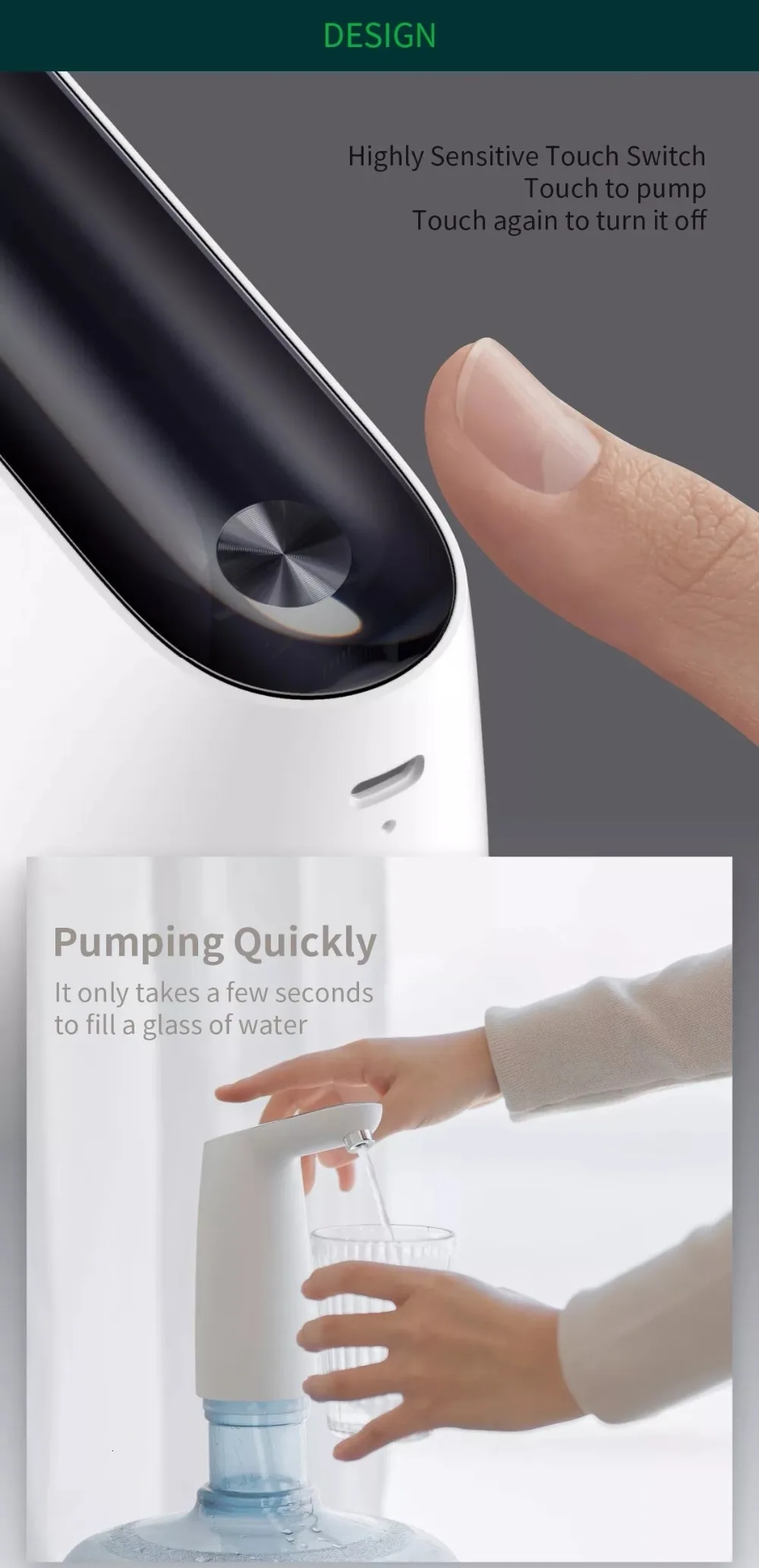 Xiaomi Mijia 3life автоматический Usb мини сенсорный выключатель водяной насос беспроводной Перезаряжаемый Электрический диспенсер водяной насос с usb-кабелем