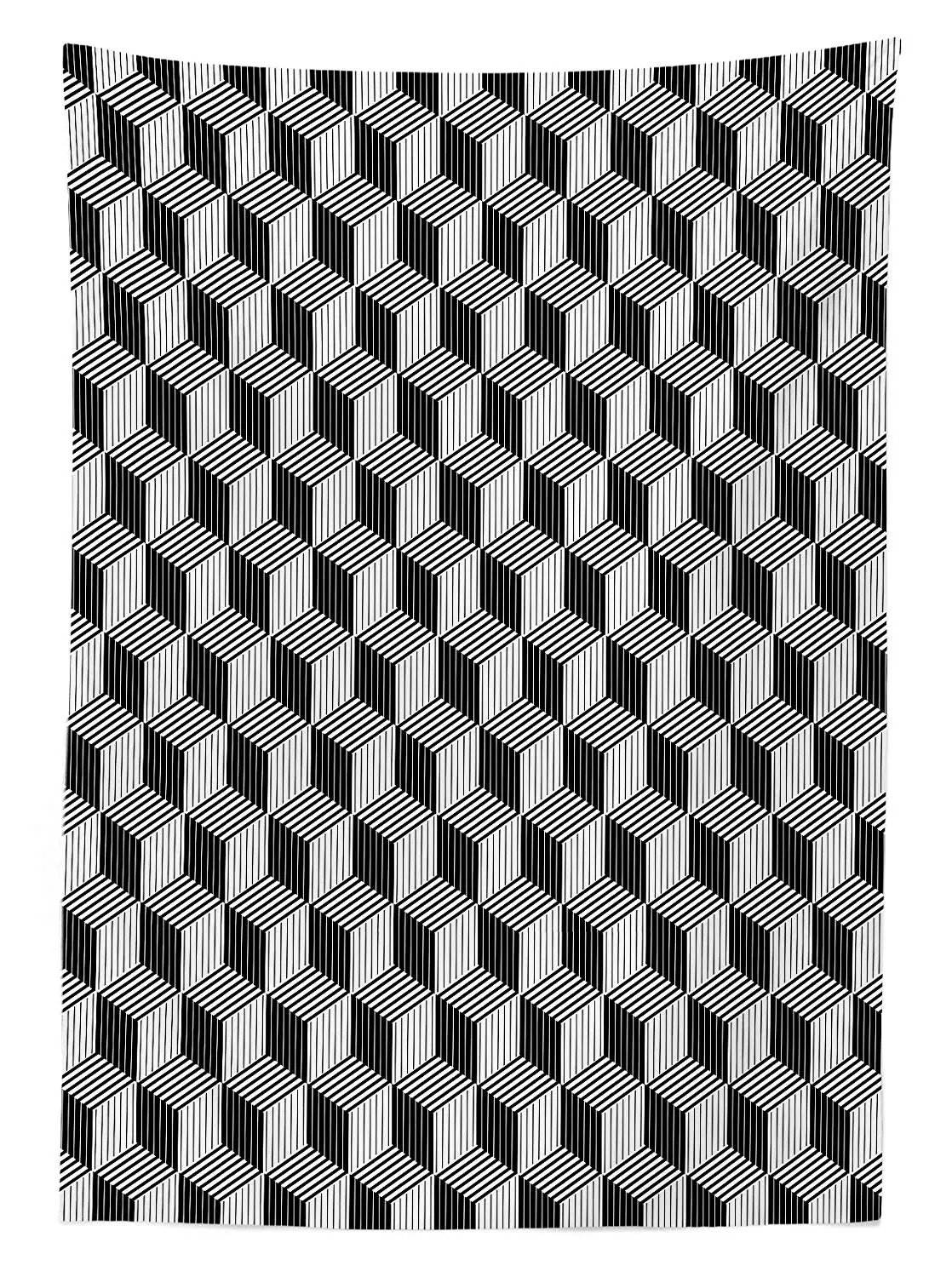 Черно-белая скатерть 3D стиль коробки в геометрическом дизайне с оптическим