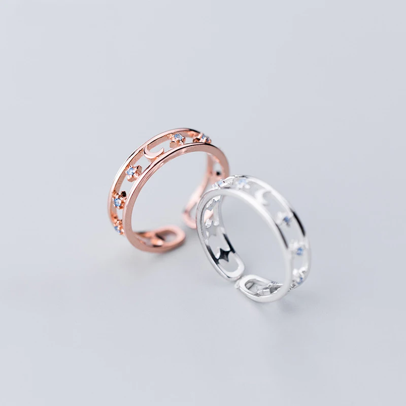 925 стерлингового серебра простое свадебное Двухслойное коктейльное открытие Звезда Луна темперамент кольцо размер для женщин модные ювелирные изделия