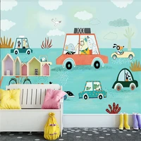 custom wallpaper mural hand painted cute environmental animal cartoon car background wall interior decoration painting