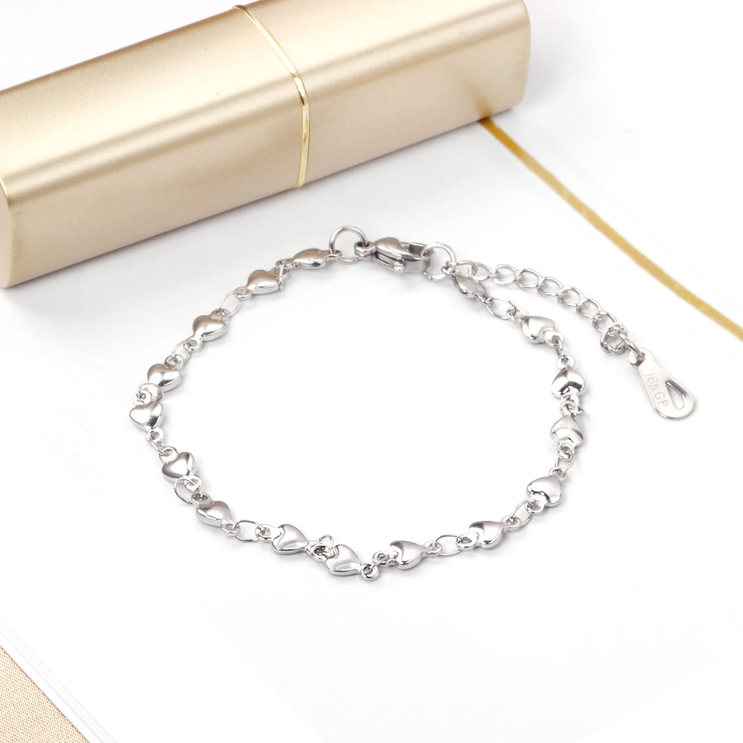 Асонстальная цепочка с сердечками браслеты золотого цвета из нержавеющей стали