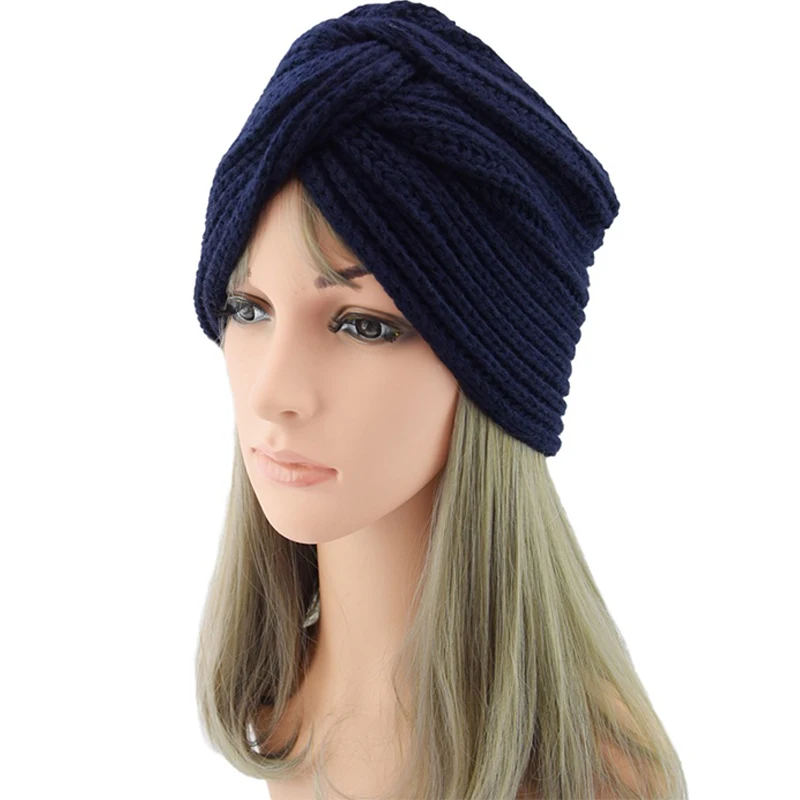 Женская мусульманская Вязаная Шапка бини в стиле хиджаба тюрбан крест накрест