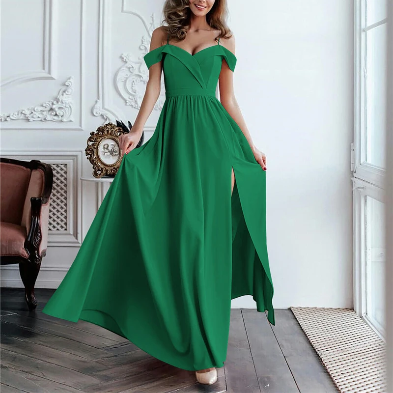 Женское вечернее платье без бретелек однотонное длинное с высоким разрезом и