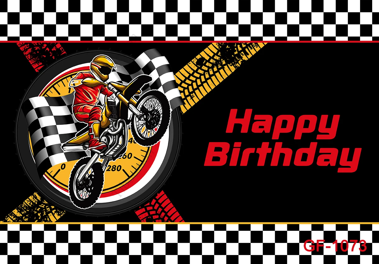 Motorcycle Race Theme Background Happy Birthday Boy Party Decor Backdrop Baby Shower Photocall Grid Vinyl Photography enlarge