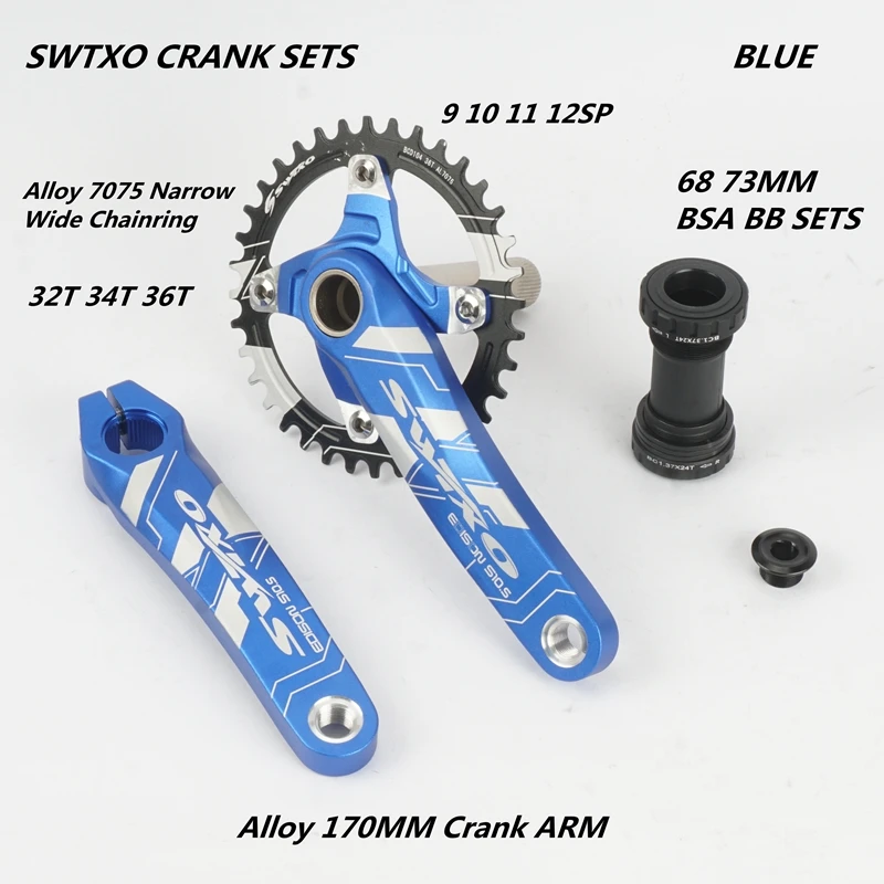SWTXO CRANK SETS MTB Mountain Bike Alloy Narrow Wide 32T 34T 36T Chainring 9 10 11 12 Speed 170mm Crank 68 73MM BSA BB Set on - Система шатунов SWTXO MTB для горного велосипеда из сплава с узким широким 32T 34T 36T звездами 9 10 11 12 скоростей 170 мм шат