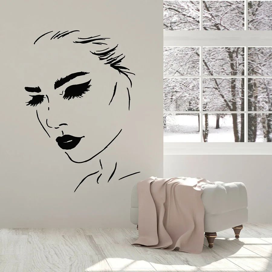 

Beautiful Woman Wall Decal Female Face Makeup Lip Cosmetics Spa Beauty Salon Interior Decor Vinyl Window Stickers Fashion M983