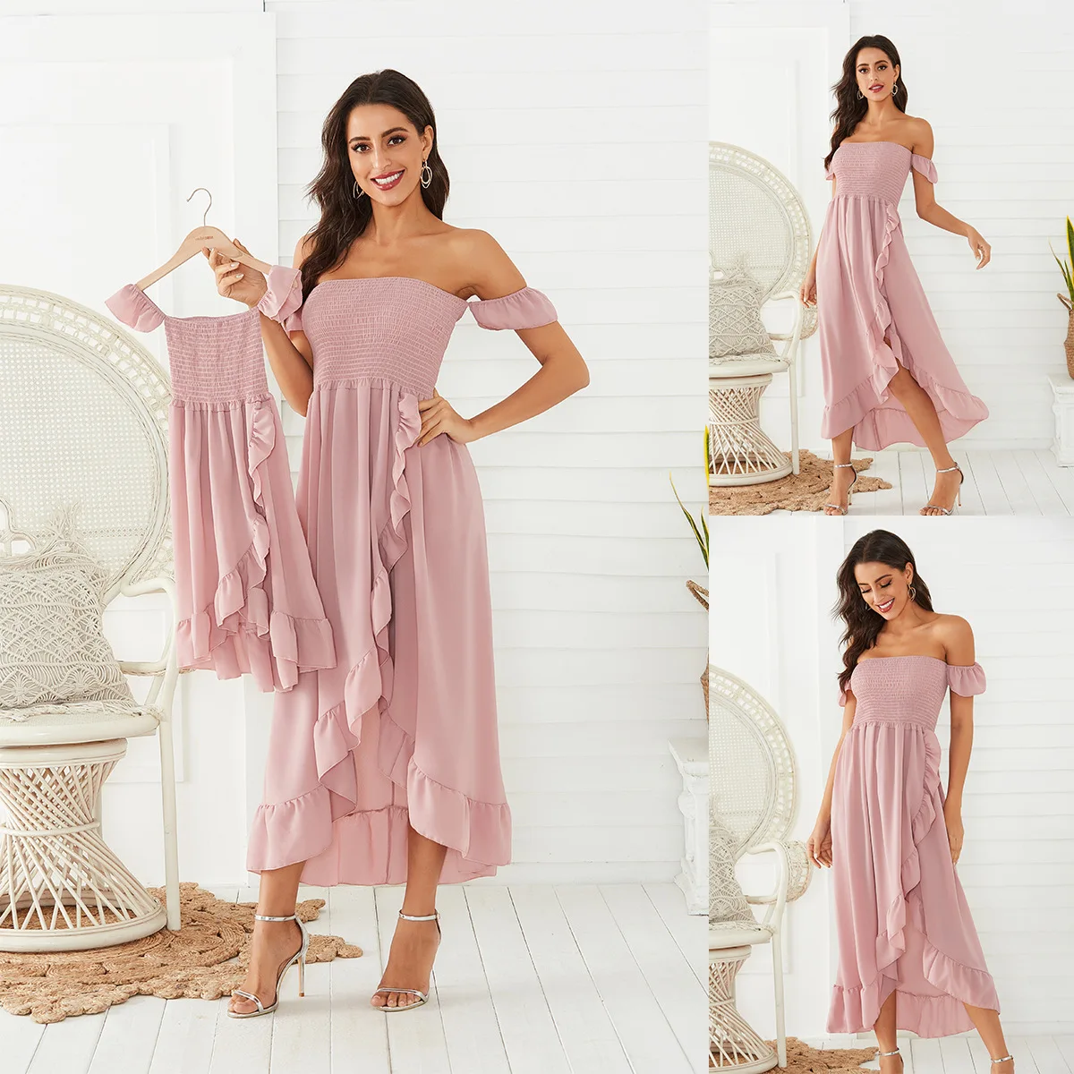 

Mother Daughter Family Matching Outfits Clothes Summer Skin-friendly Breathable Birthday Party Clothing Parent Child Outfits