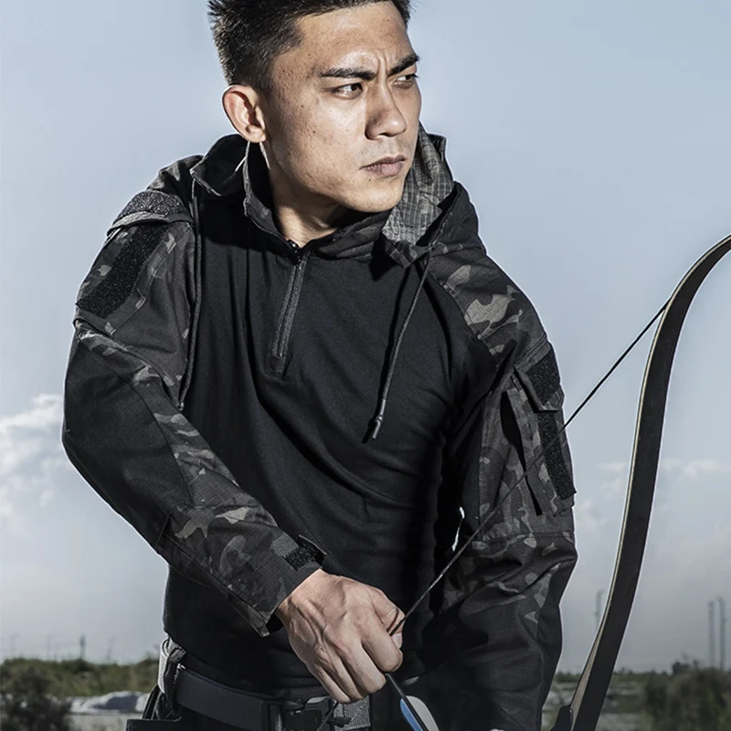 

Hunting Shirt for Men Tactical Coat Military Training Multi-Pocket Hooded Jacket Wear-resisting Clothes Spring MC All-terrain