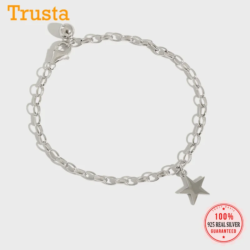 Trustdavis Подлинная Мода 925 Стерлинговое Серебро шармы Милая звезда цепь браслет для