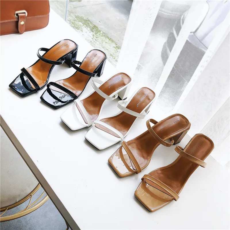 Slip On Square Heel Women Slipper Summer Outdoor Trendy Comfortable Women Sandals Thin Strap Women Slipper Elegant Women Shoe