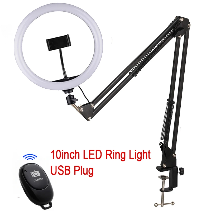 

New Led Ring Light 10" 200pcs LED 3Color 3200K-5600K Dimmable Photography Lighting Phone Video LED Ring Lamp With Long Arm Stand