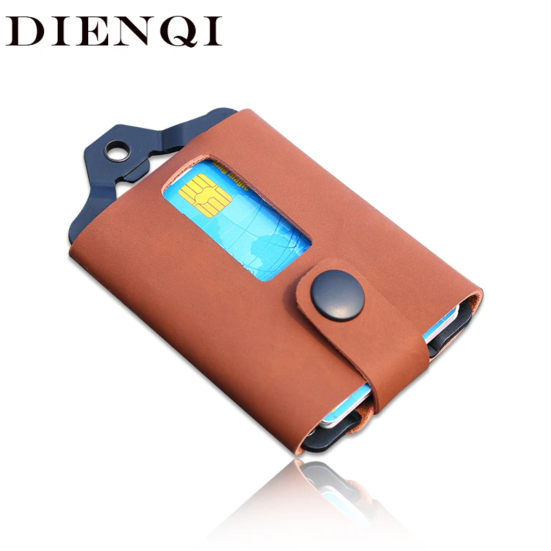 Кожаные короткие кошельки DIENQI для мужчин винтажные металлические кредитницы с