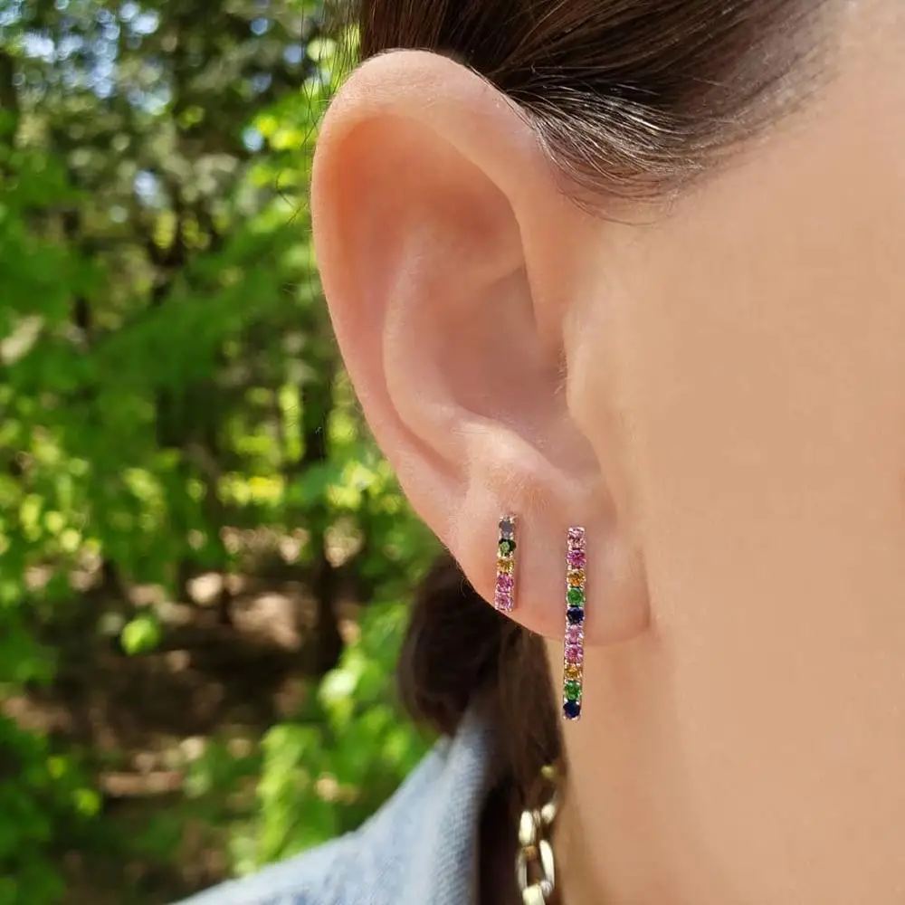 Радужный Цирконий серьги-гвоздики с молнией женская серьга в виде стержня