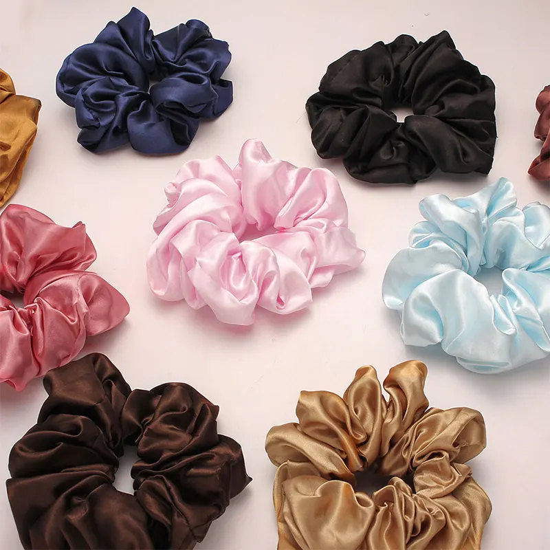 

Women Solid Scrunchie Satin Silk Scrunchie Multicolor Rubber Band Handmade Scrunchie Girls Ponytail Holder Hair Accessories