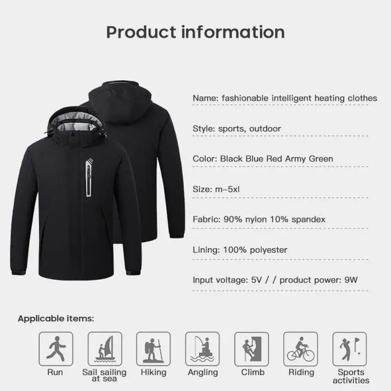 

Smart Heated Jacket Outdoor Warm washable Men Heating USB Jacket Vest Winter Cloth Camping Hiking Warm Hunting Sport Jacket