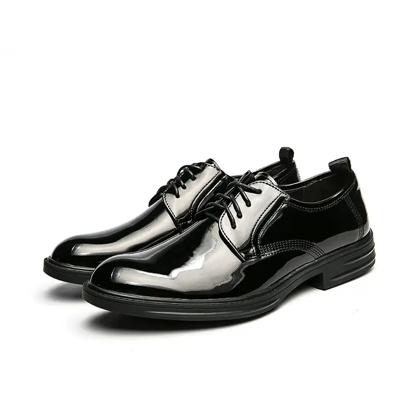 

New Men's Shoes Fashion Trend Casual All-match High-end PU Black Patent Leather Glossy Lace-up Comfortable Derby Shoes 3KC164