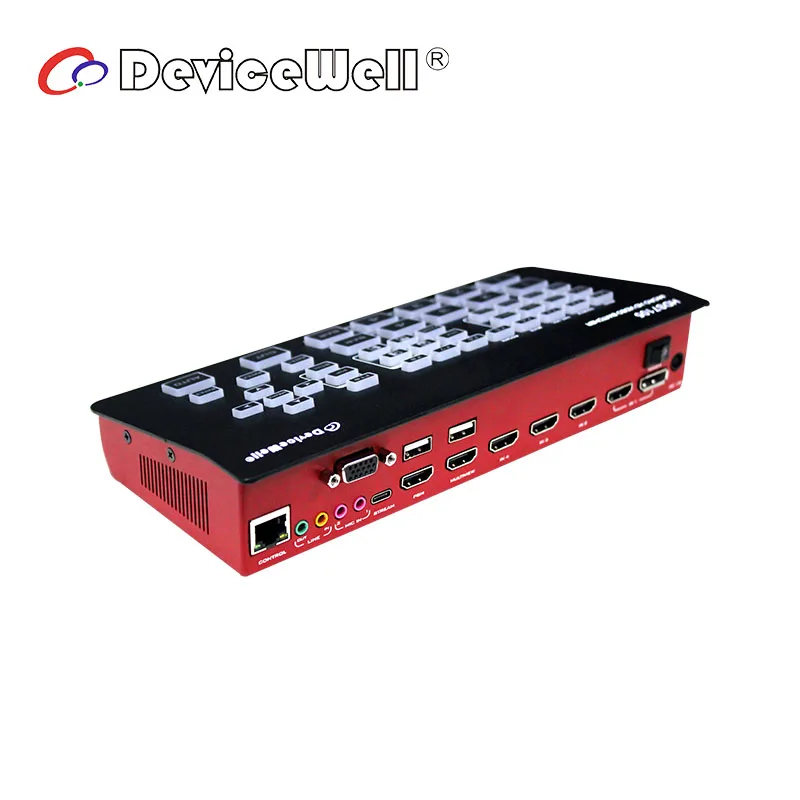 

DeviceWell HDS7105 V2021 Super Mini Switcher 4 HD-MI + 1 DP inputs 5 channel 1080P OBS Stream HD SDI Video Switcher