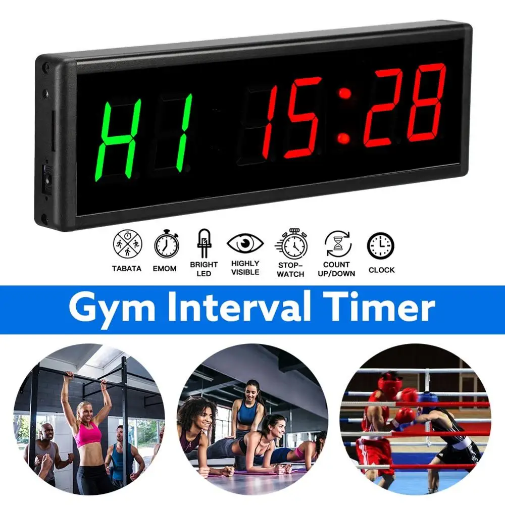 

Training Timer LED Display Electronic Clock Stopwatch Interval Timer Prescise Wall Clock with Remote for Gym Fitness Training