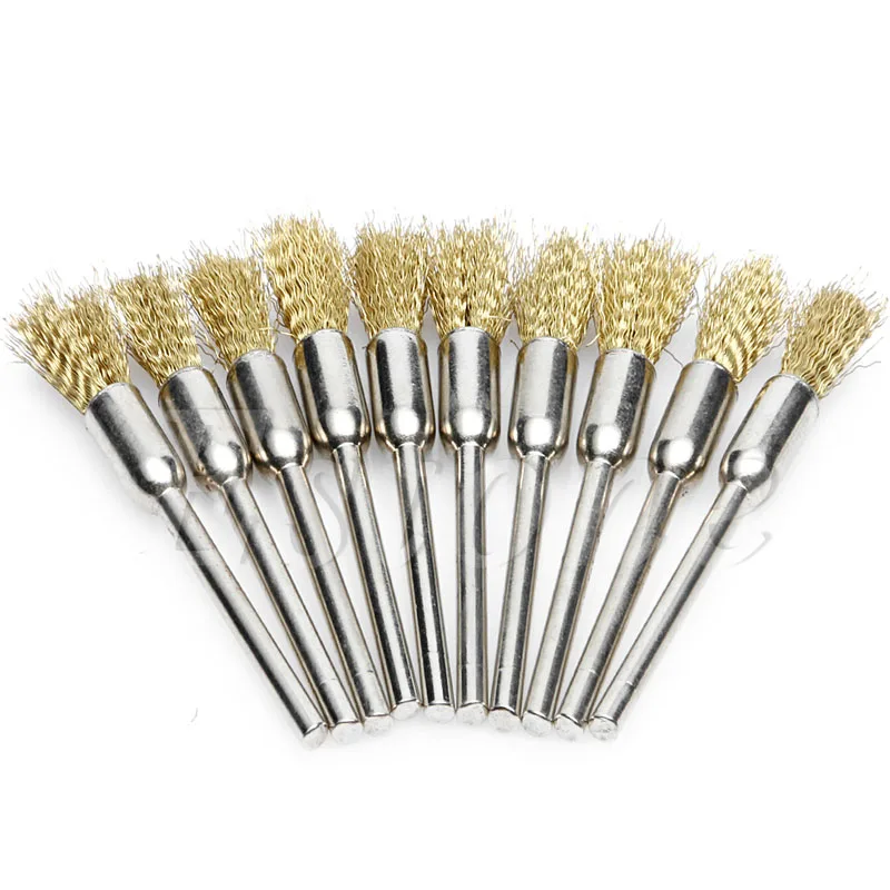 

10pcs Mini Wire Brush Brushes Brass Cup Wheel for Dremel Drill 3x5mm New