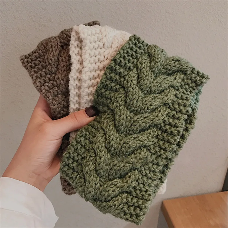 

QCOOLJLY Winter Warmer Ear Knitted Headband Turban For Lady Women Crochet Bow Wide Stretch Hairband Headwrap Hair Accessories