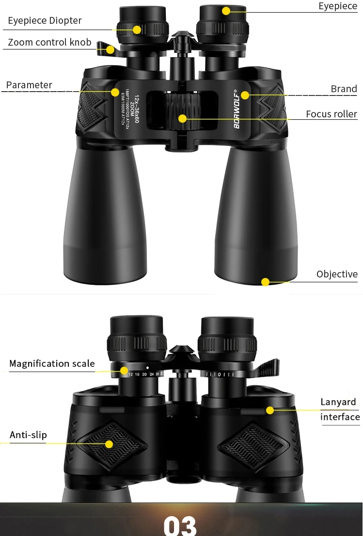 12-36x60, binóculos com altíssima amplificação de grande