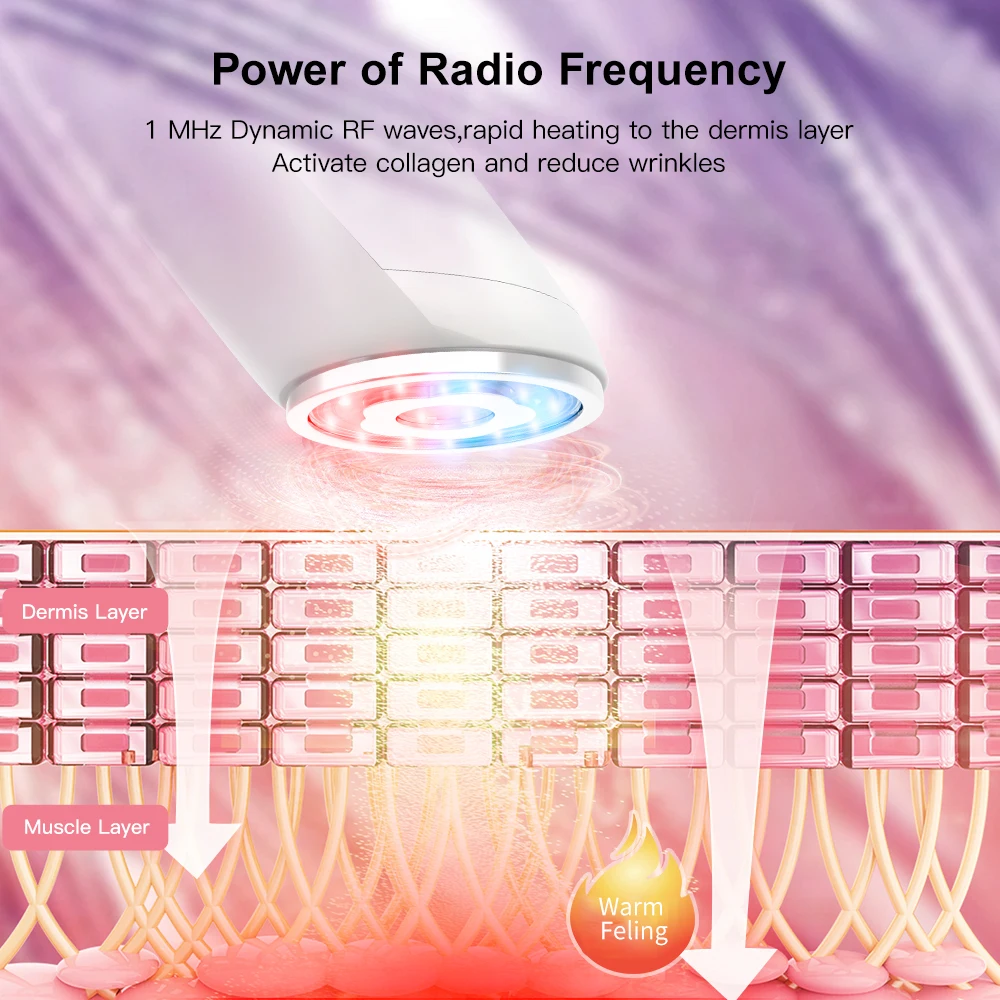 ANLAN 6 In 1 RF Beauty Device EMS Face Lifting Facial Mesotherapy Radio Frequency Red and Blue Colors Skin Care Firming |