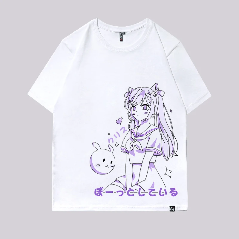 

Anime Genshin Impact Keqing Klee Cat Summer New T-Shirt Cosplay Loose Harajuku Short-Sleeved Men Women Student Casual Tee Tops