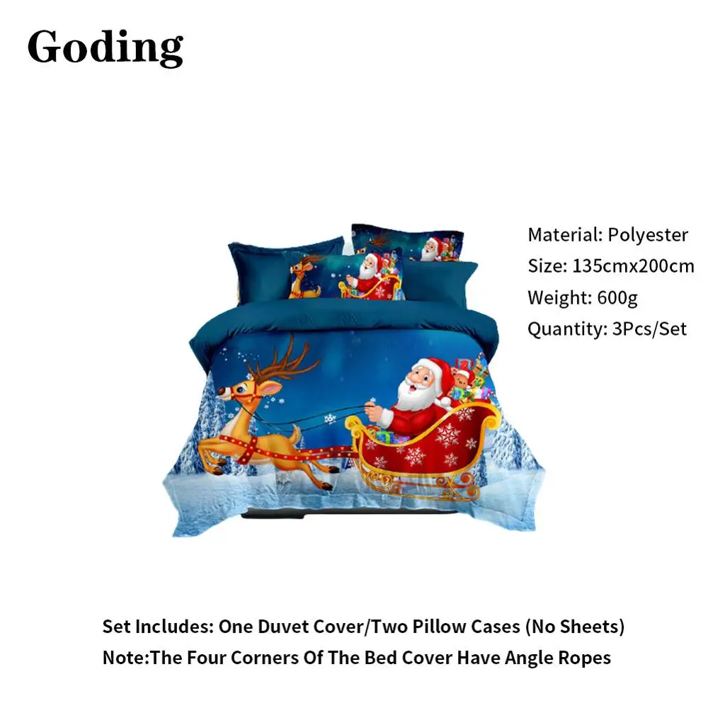 

Christmas Three-piece Suit/3D Digital Printing/Santa Snowman Pattern/XMAS Decor/Bedroom Bedding/Home Furnishing Items