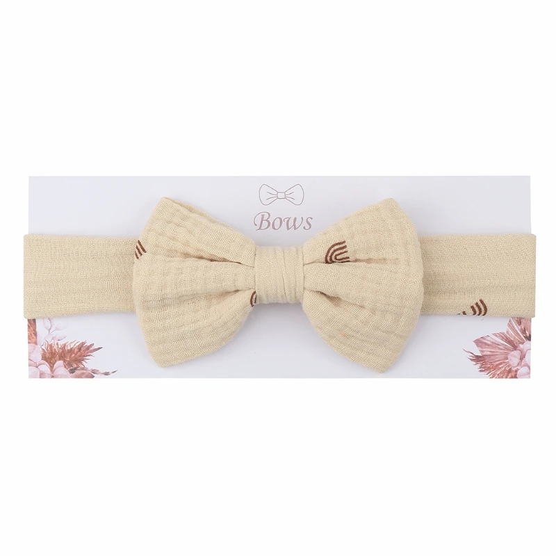 

C5AF Child Girls Elastic Bow Headband Solid Color Bowknot Hair Band Kids Soft Cotton Headwear Turban Hair Accessories
