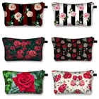 Женский косметический Органайзер, Сумка с красными розами, черная косметичка с 3D принтом, модная женская брендовая косметичка, коробка для макияжа для девушек