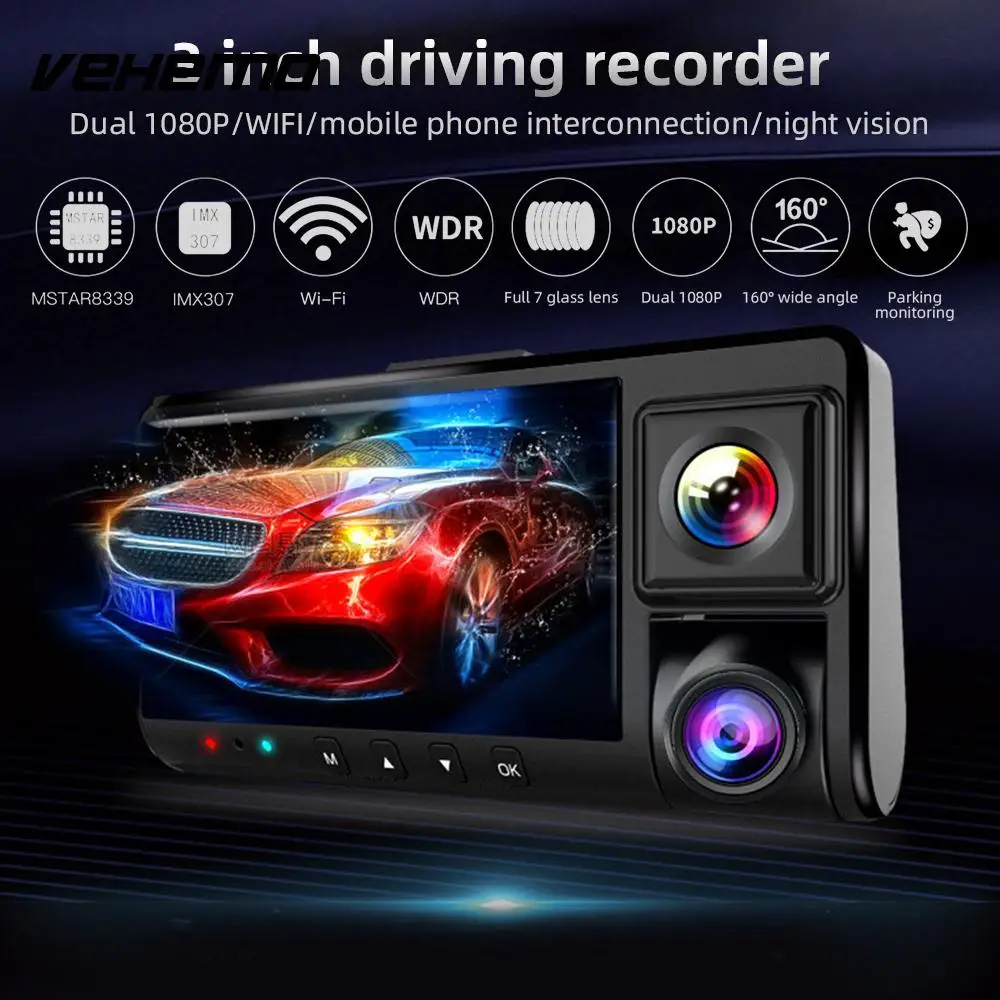 

Durable Car Camera Driving Recorder Front and Rear Universal Dash Cam WiFi for 1080P HD 3Inch 170