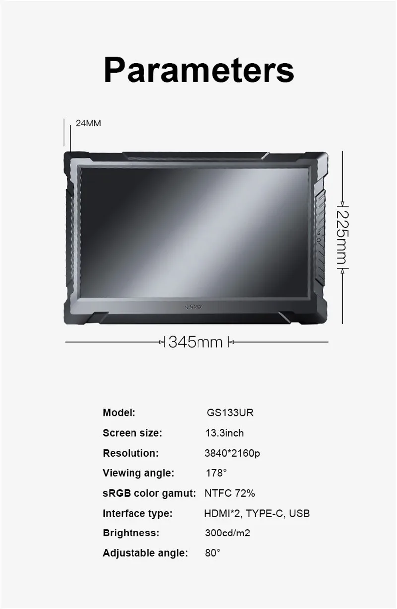 G-STORY 13,3 ”QHD 4K Портативный игровой монитор для ухода за глазами Hdmi для ноутбука, телефона, Xbox, переключателя и Ps4 портативный игровой ЖК-монитор