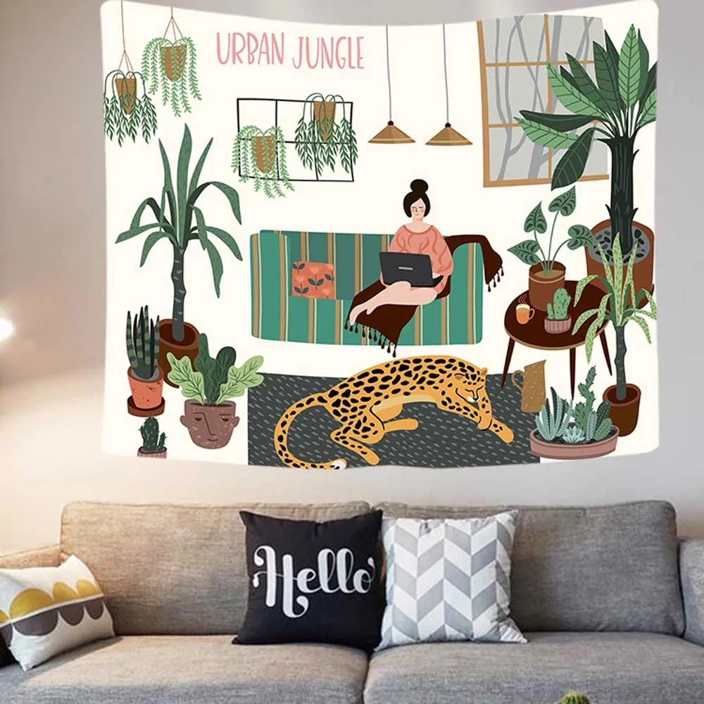 Мультяшная акварельная картина настенный тканевый гобелен подвесной