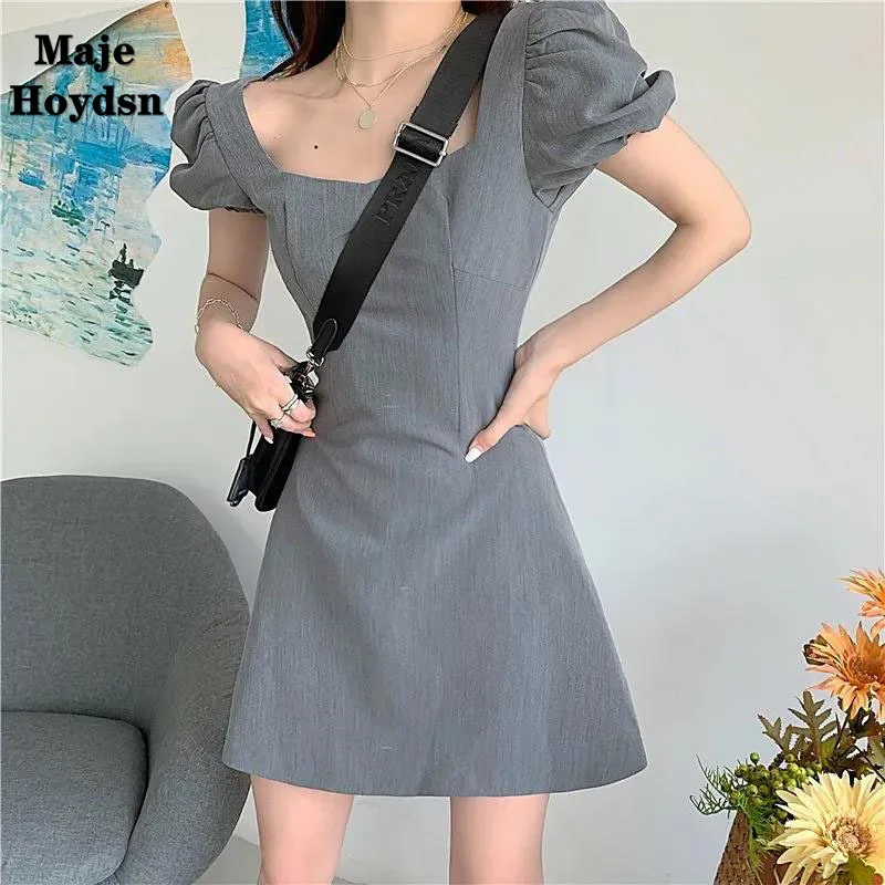 

Maje Hoydsn Style French Generous Collar Collarbone Fairy Super Department High Waist Bubble Sleeve Short Skirt 2021 Summer